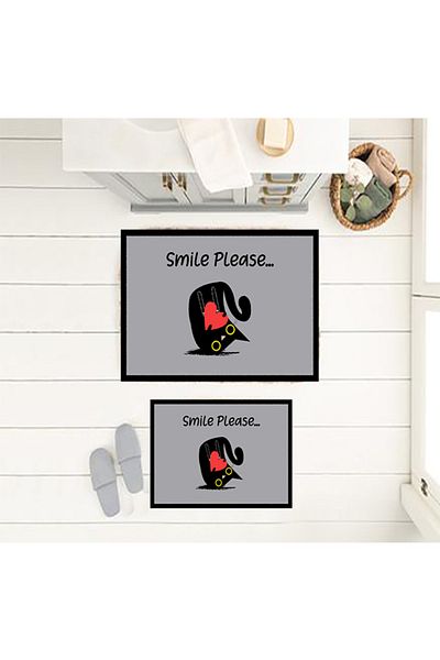 eco concept Cute Cat Bath Mat, Black Gray Mat, Non-Slip Base Toilet Seat Set, Decorative Mat, Dowry Box