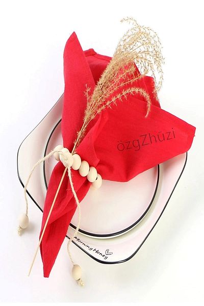 perlina home New Year's Elegant 1 Piece Linen Fabric Napkin Red