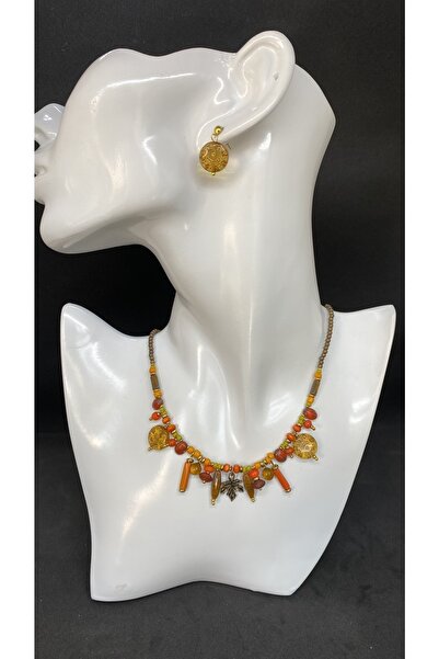 Porsuk Alternatif Handmade Ethnic Embroidered Glass Bead Necklace Earring Set