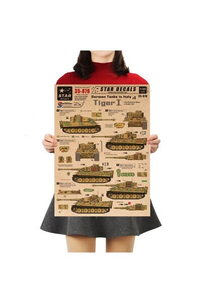 Caph Design Tiger I Tankı Vintage Kraft Poster - 33x48cm