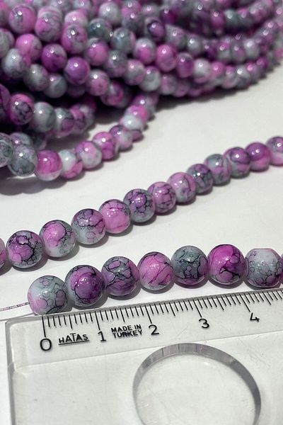Hobigram Γυάλινες χάντρες με φούξια σχέδια 1 σειρά 8 mm – χάντρες, κομψό σχέδιο, γυναικείο αξεσουάρ – χάντρες