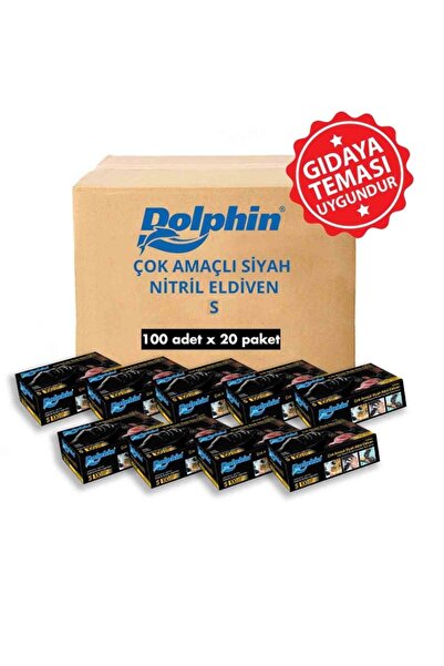 Dolphin Siyah Çok Amaçlı Nitril Eldiven Pudrasız (s) 20 Pk X 100 Adet (koli)