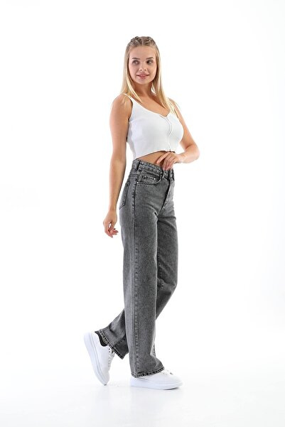 Livik Ghana-0 Smoked Lycra High Waist Wide Leg Jeans ()