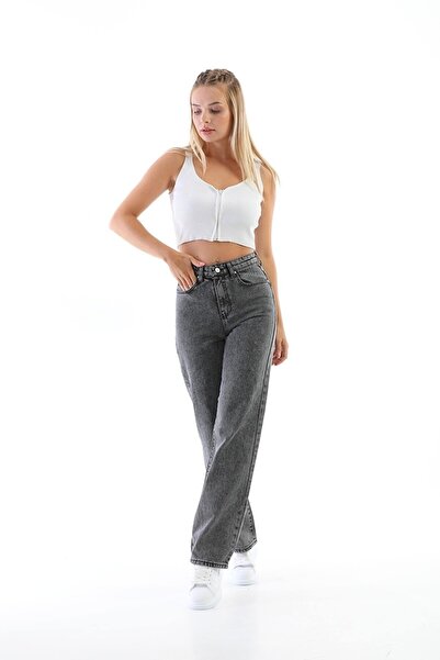 Livik Ghana-0 Smoked Lycra High Waist Wide Leg Jeans ()
