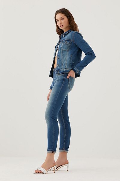Pantamo Jeans Дамско дънково яке Pantamo, класическо в зеленикаво синьо, средно тонирано