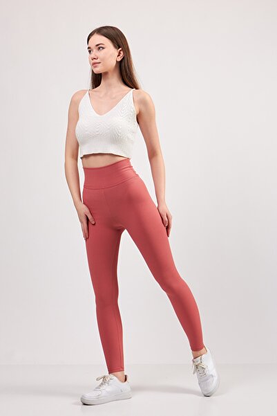 Moda Tuğram Ekstra Visok struk Oblikuje figuru Dusty Rose Rebrasto tajice