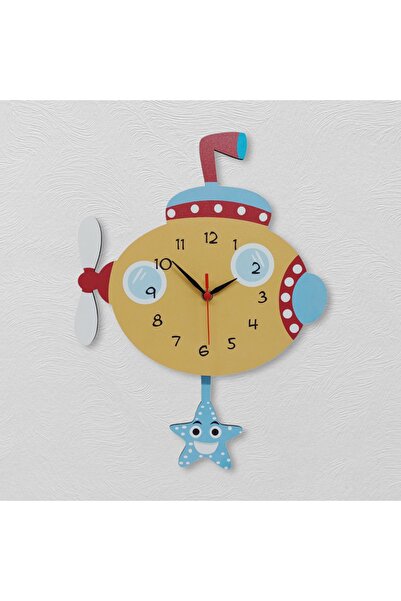 CajuArt Swinging Wooden Pendulum Submarine Marine Children's Wall Clock