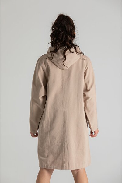 RUBYSTARS Taş Salaş Kesim Büyük Cep Ve Düğme Detaylı %100 Pamuk Kapüşonlu Oversize Trençkot