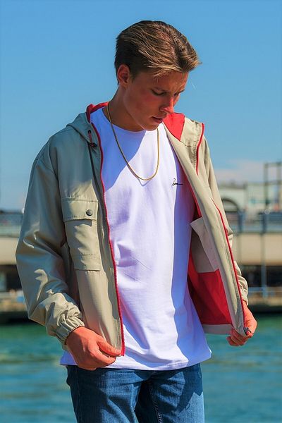 DENSMOOD Multi-Pocket Hooded Spring Jacket with Snap Detail