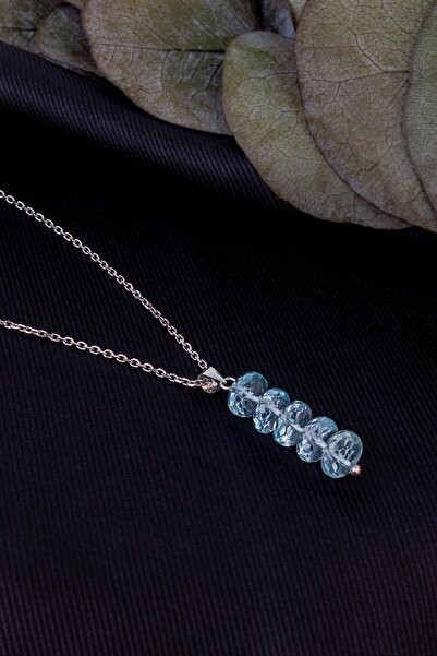 Dünya Doğal Taş Topaz Taşı Kolye 925 Ayar Gümüş Aparat Ve Zincirli