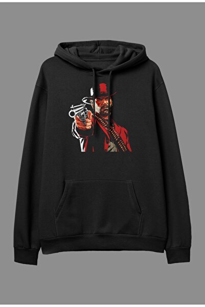 YQYQ Hanorac oversize Red Dead Redemption 2 Design imprimat cu glugă, negru