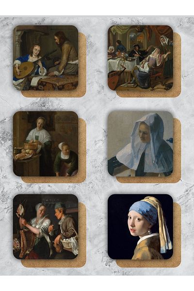 karbonsoft Johannes Vermeer Art Themed Wooden Coasters Wooden Printed Coasters Set of 6 (9 X9CM)