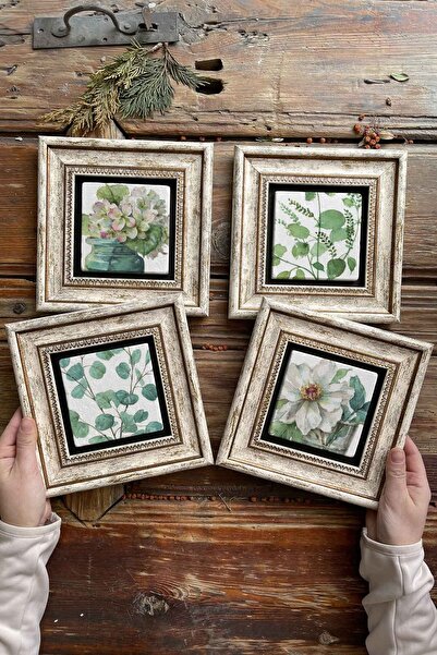 Oscar Stone Decor Çerçeveli Taş Tablo Duvar Dekoru 20x20cm 4'lü Set Suluboya ...