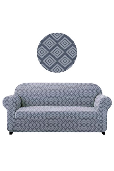 elgeyar Canapea mare jacquard cu model diamant - flexibilă, fără fustă, cu 3 locuri