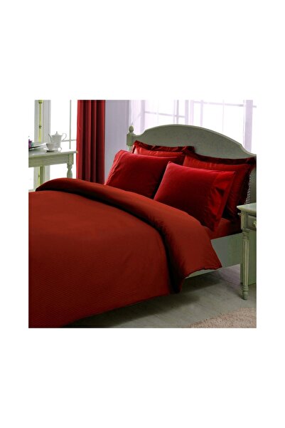 Taç Комплект спално бельо от памучен сатен с премиум ивици, червен