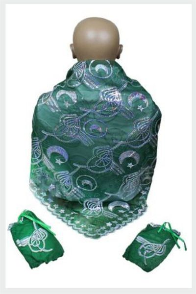 Halay Kına Green Color, Silver Sequin Ayyıldız Tuğralı Henna Veil Groom Veil Set with Gloves – Henna Veil