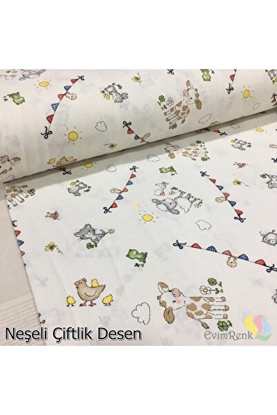 Renk Tekstil Desenli Doğal %100 Pamuklu Müslin Kumaş