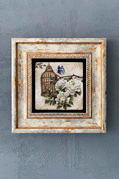 Oscar Stone Decor Çiçek Temalı Çerçeveli Taş Tablo 20x20 Cm-wall Decor
