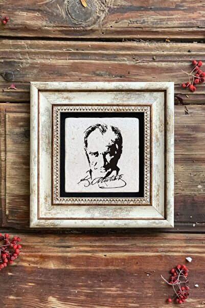 Oscar Stone Decor Çerçeveli Taş Duvar Dekoru Cm Wall Decor Atatürk Çizim