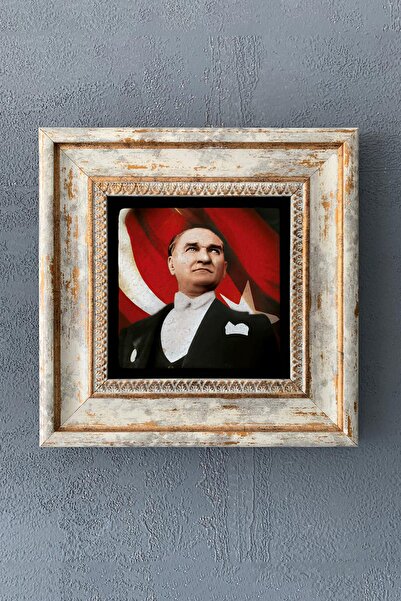 Oscar Stone Decor Çerçeveli Taş Duvar Dekoru Tablo 20 cm x 20 cm Atatürk Fotoğrafı