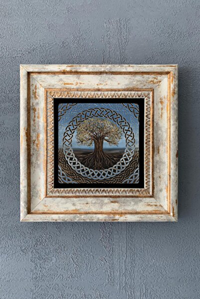 Oscar Stone Decor Hayat Ağacı Çerçeveli Taş Duvar Dekoru 20x20 cm