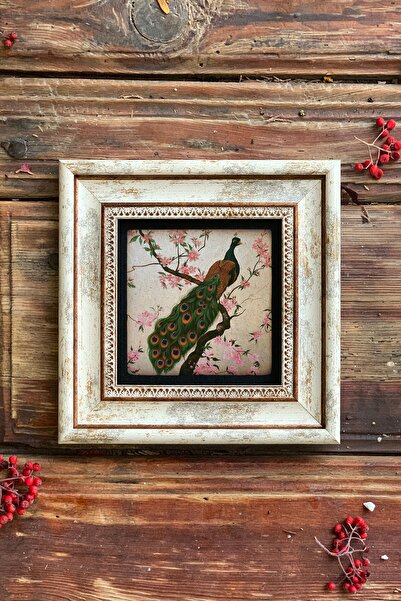 Oscar Stone Decor Tavus Kuşu Çerçeveli Taş Duvar Dekoru 20x20 Cm-wall Decor