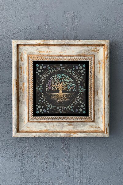 Oscar Stone Decor Hayat Ağacı Çerçeveli Taş Duvar Dekoru 20 x 20 cm