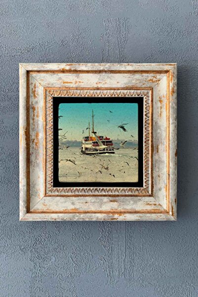 Oscar Stone Decor Istanbul Vapur Martılar Çerçeveli Taş Tablo 20x20 Cm-wall D...