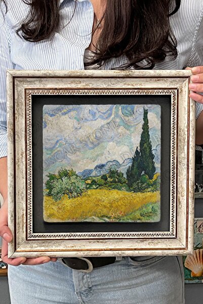 Oscar Stone Decor Çerçeveli Tablo Taş Duvar Dekoru 30 X 30 Cm Van Gogh Tablosu