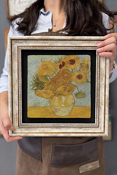 Genel Markalar Çerçeveli Tablo Taş Duvar Dekoru 30 X 30 Cm Van Gogh Saksıda A...