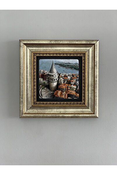 Oscar Stone Decor Çerçeveli Taş Duvar  Tablosu 20 x 20 cm Galata Kulesi