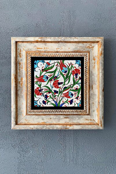 Oscar Stone Decor Osmanlı Laleli Çini Çerçeveli Taş Tablo 20x20 Cm-wall Decor