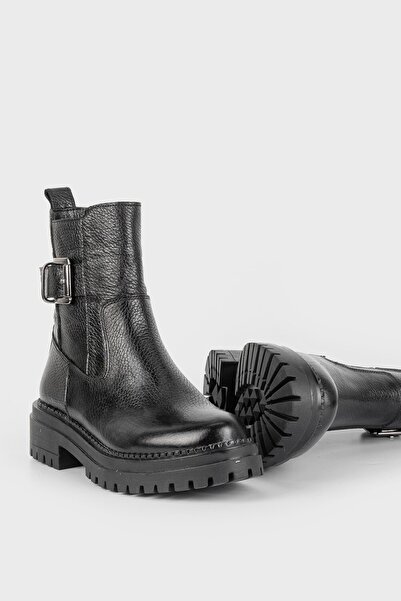 TUNAELLİ Kadın Siyah Hakiki Doğal Deri 35-41 Numara Bot & Bootie
