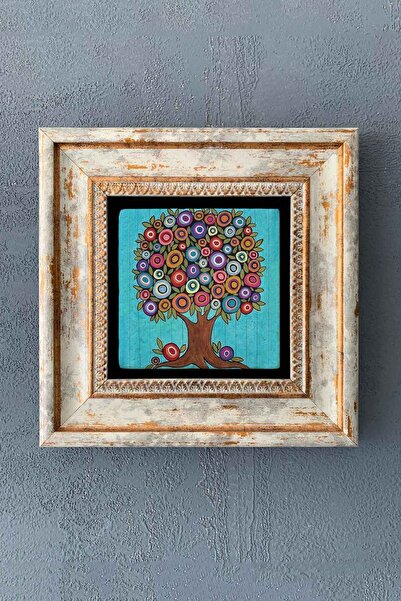 Oscar Stone Decor Renkli Hayat Ağacı Çerçeveli Taş Tablo 20x20 Cm-wall Decor