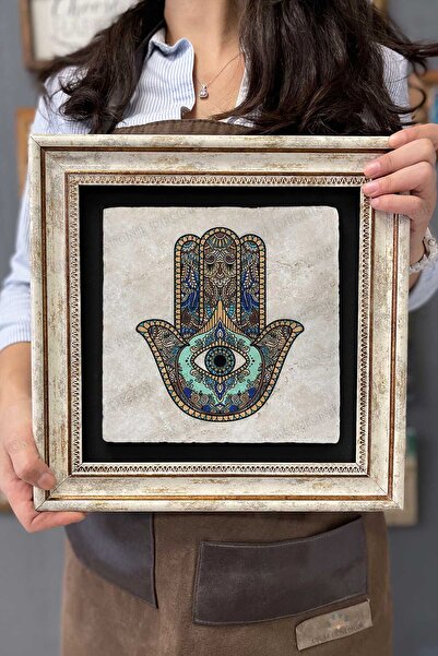Oscar Stone Decor Çerçeveli Tablo Taş Duvar Dekoru 30 X 30 Cm Fatma Ana Eli Nazar Sadakat Çizimi