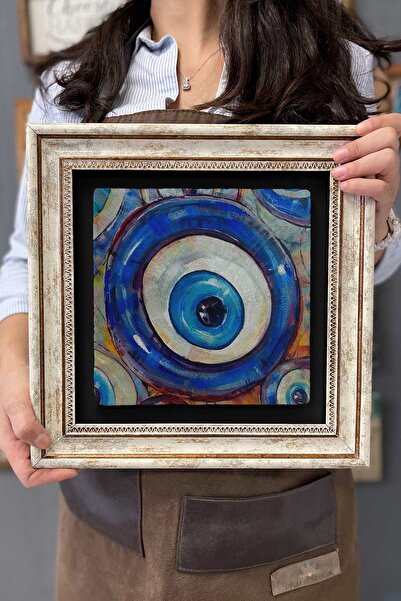 Oscar Stone Decor Çerçeveli Tablo Taş Duvar Dekoru 30 X 30 Cm Nazar Boncuğu T...