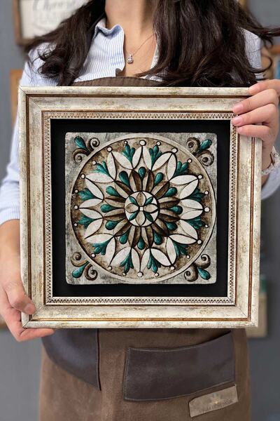 Oscar Stone Decor Çerçeveli Tablo Taş Duvar Dekoru 30 X 30 Cm Eskitme Desenli...