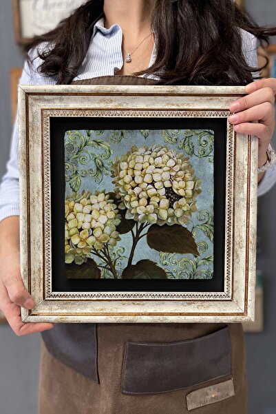 Oscar Stone Decor Çerçeveli Tablo Taş Duvar Dekoru 30 X 30 Cm Ortanca Çiçeği Tablosu
