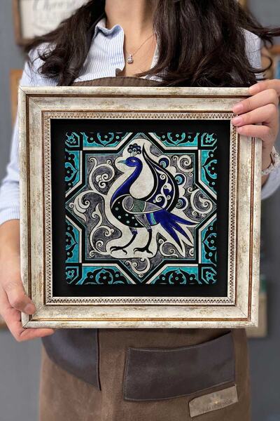 Oscar Stone Decor Çerçeveli Tablo Taş Duvar Dekoru 30 X 30 Cm Tavus Kuşu Çini...
