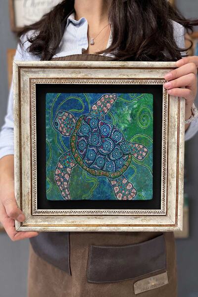 Oscar Stone Decor Çerçeveli Tablo Taş Duvar Dekoru 30 X 30 Cm Su Kaplumbağası...