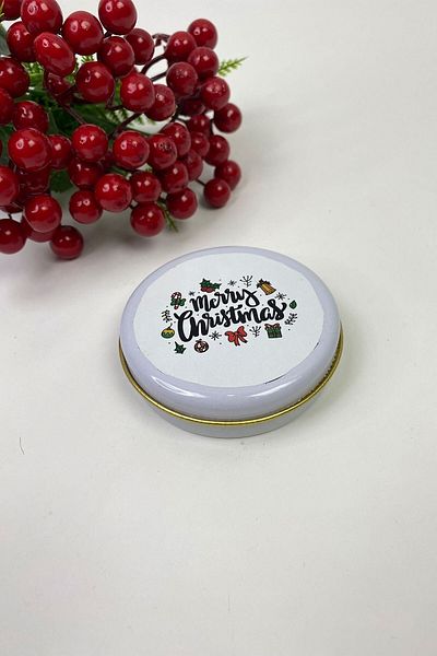 Hobigram Δώρο Λευκό Merry Chirstmas Στρογγυλό Κουτί από κασσίτερο – Πρωτοχρονιάτικο Στολίδι – Πρωτοχρονιάτικο Στολίδι