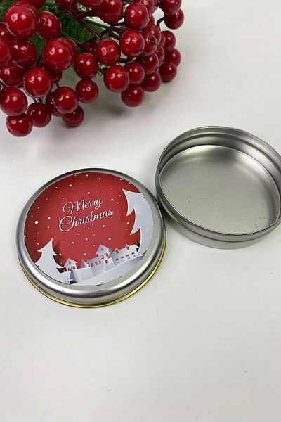 Hobigram Στρογγυλό ασημένιο κουτί με κόκκινο Merry Christmas printed