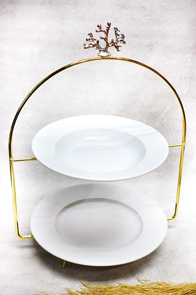 Jenisa 2-Tier Gold Shelf Silver Coral Accessory Presentation Holder Treat Stand