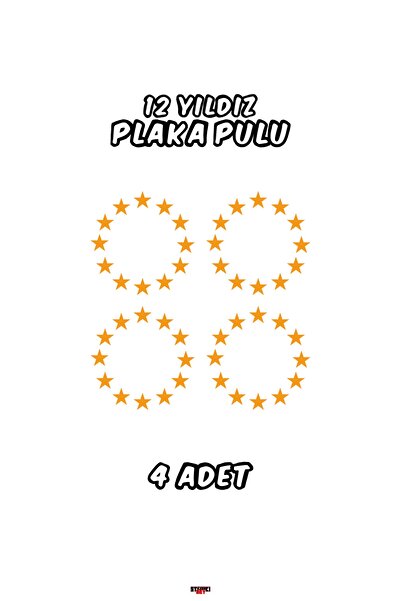 STİCKERCI BEY Plaka Pulu 12 Yıldız 3×3 Cm Araç Sticker