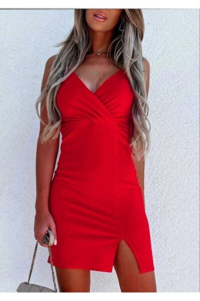 Azra Moda Style Декольте Шикарне крепове червоне плаття для жінок