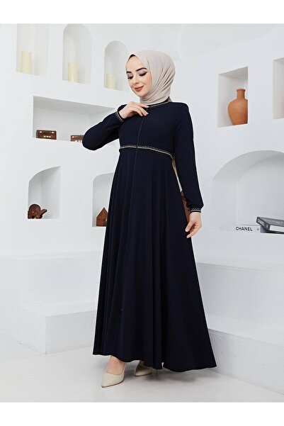 KMKkombin Summer Mevlana Model Flared Abaya and Topcoat with Patterned Sleeves and Waist