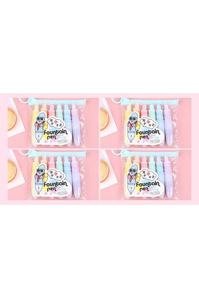gaman Mini Fountain Pen Look Colorful Highlighter 4 Pack (24 Pieces) for Preschool
