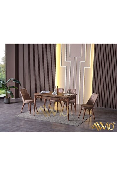 AVVİO Belinda Yemek Masası Mutfak Masası Açılır Masa Takımı 4 Sandalyeli