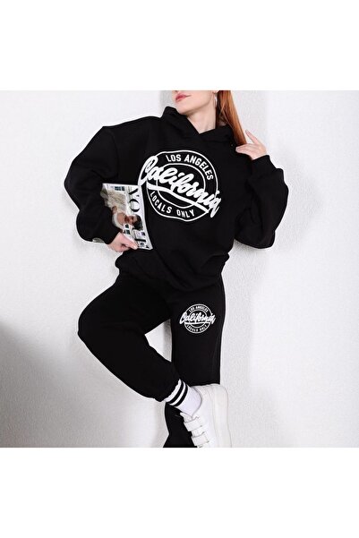 BE QUEEN Σετ γυναικεία φόρμα με κουκούλα ειδικής σχεδίασης με στάμπα Californ...