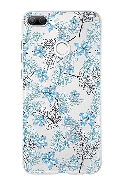 PrintiFy Huawei Honor 9 Lite Uyumlu Kapak Floral Mavi Tasarımlı Şeffaf Siliko...